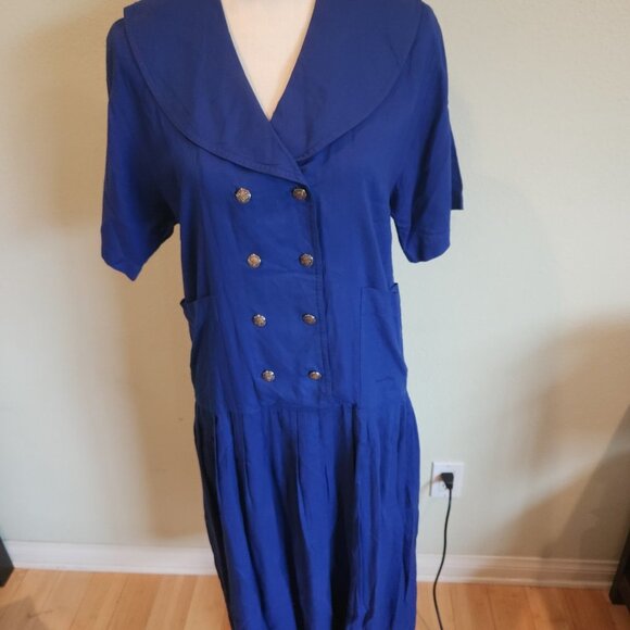 SOLD Vintage Drop Waist Dress with Silver Buttons - Picture 3 of 7